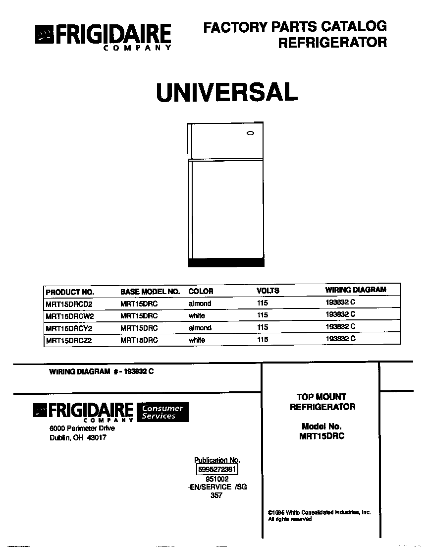 Universal/Multiflex (Frigidaire) MRT15DRCZ2 cover diagram