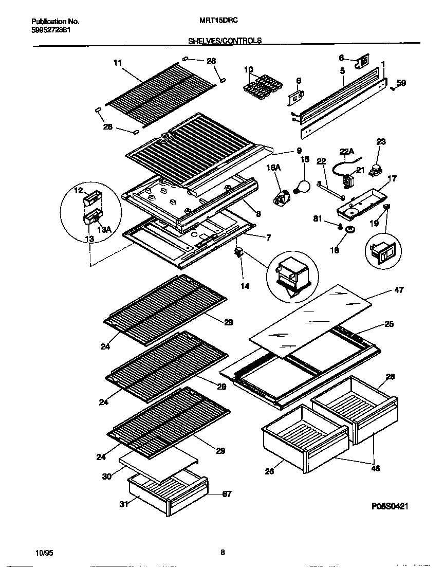 Universal/Multiflex (Frigidaire) MRT15DRCZ2 shelves/controls diagram