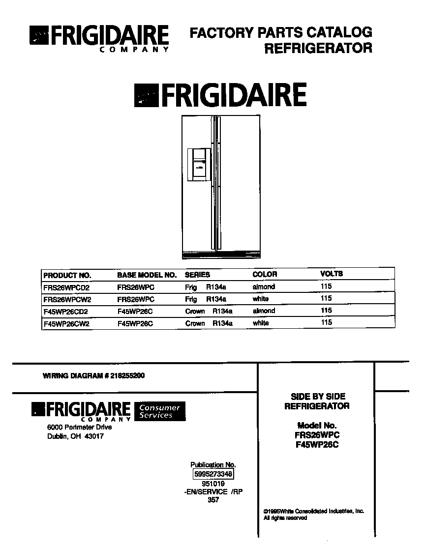 Frigidaire F45WP26CD2 cover diagram