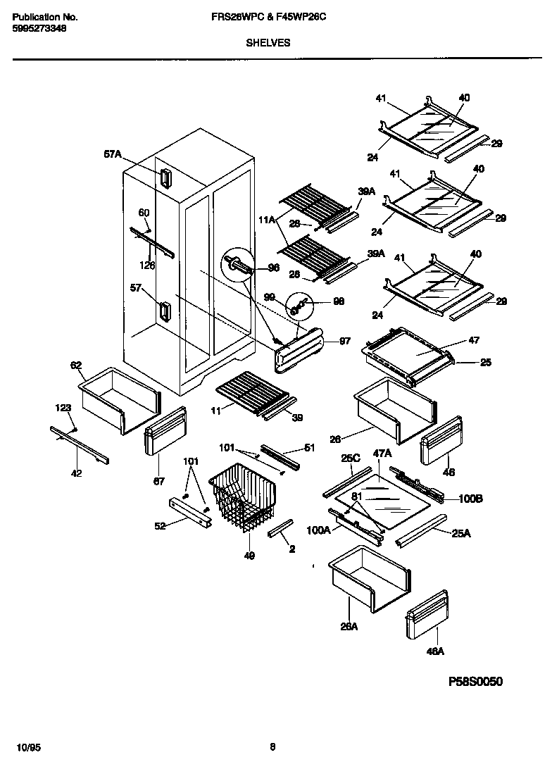 Frigidaire F45WP26CD2 shelves diagram