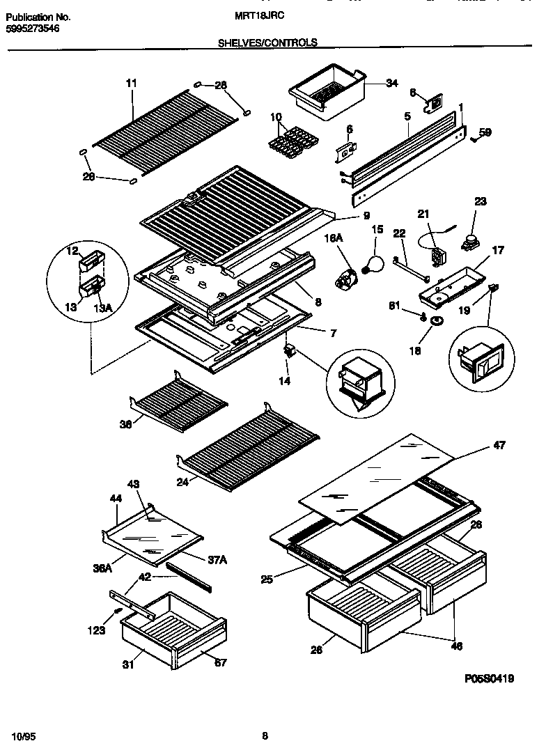 Universal/Multiflex (Frigidaire) MRT18JRCD1 shelves/controls diagram
