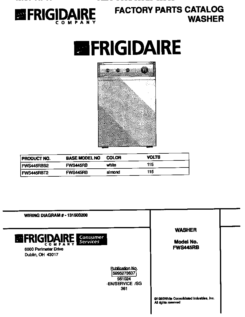 Frigidaire FWS445RBT2 cover diagram