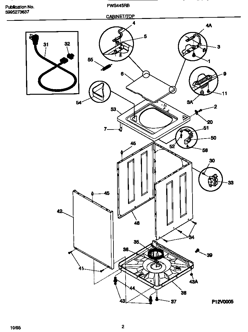 Frigidaire FWS445RBT2 cabinet/top diagram
