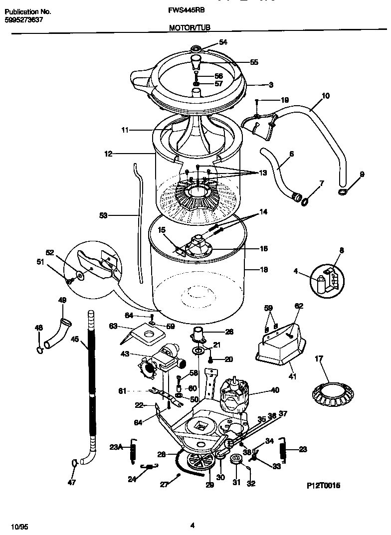 Frigidaire FWS445RBT2 motor/tub diagram
