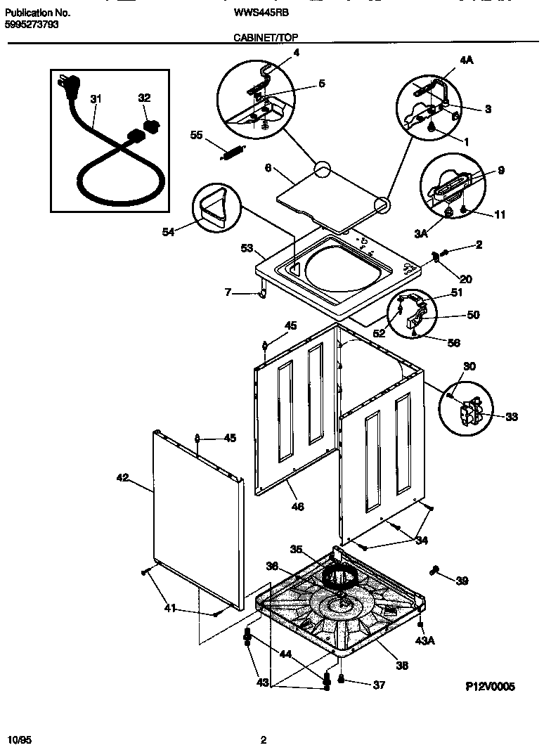 White-Westinghouse WWS445RBW2 cabinet/top diagram