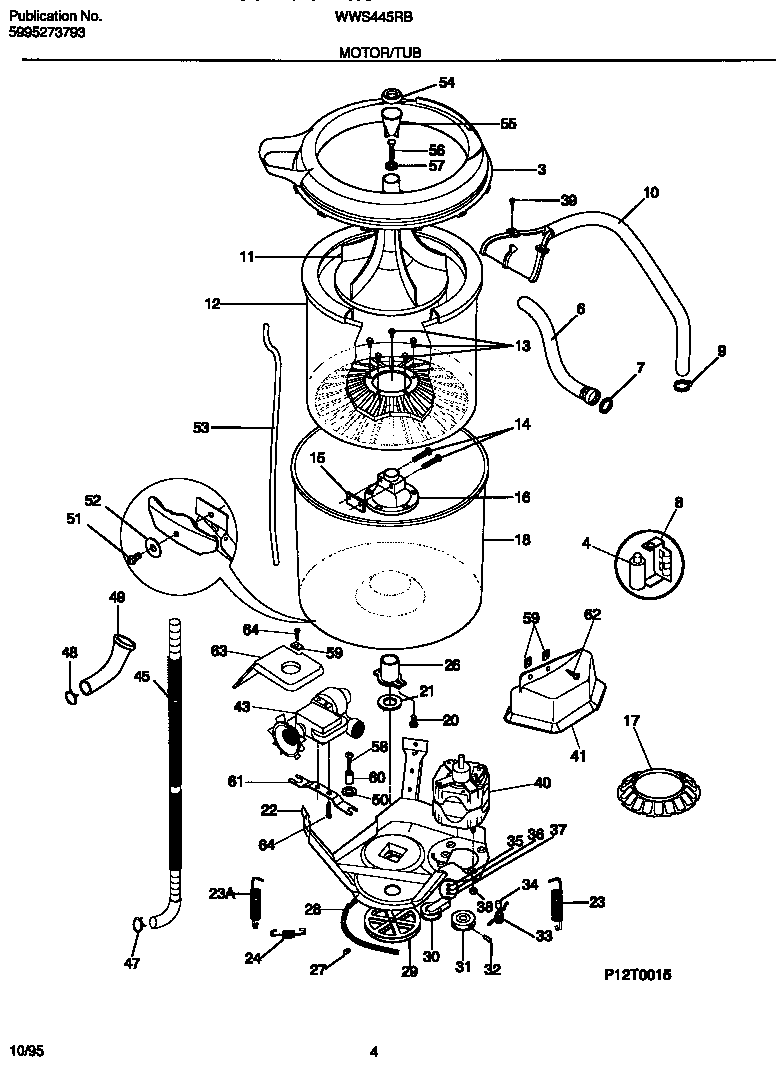 White-Westinghouse WWS445RBW2 motor/tub diagram