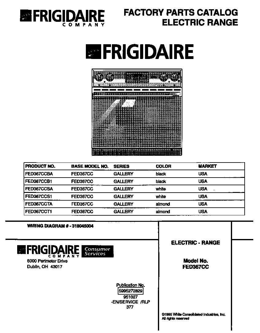 Frigidaire FED367CCS1 cover diagram