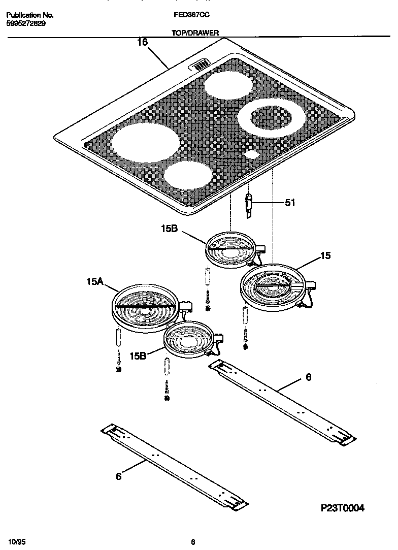 Frigidaire FED367CCS1 top/drawer diagram