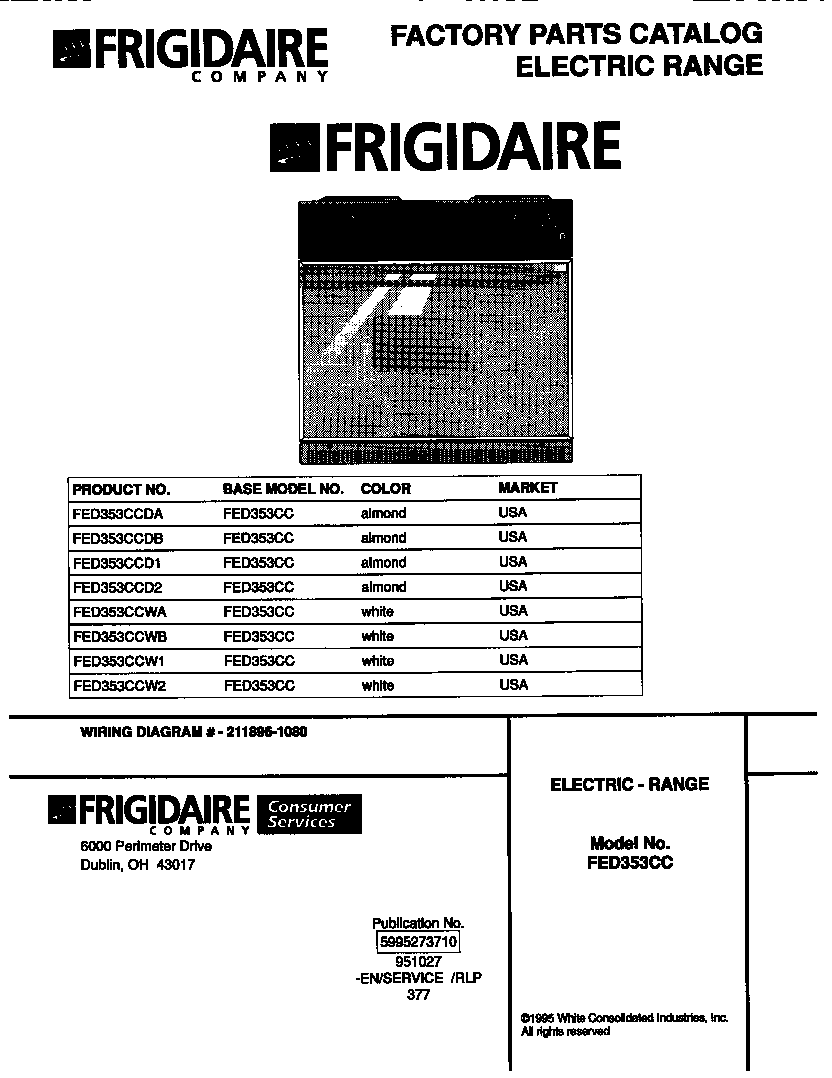 Frigidaire FED353CCDA cover diagram