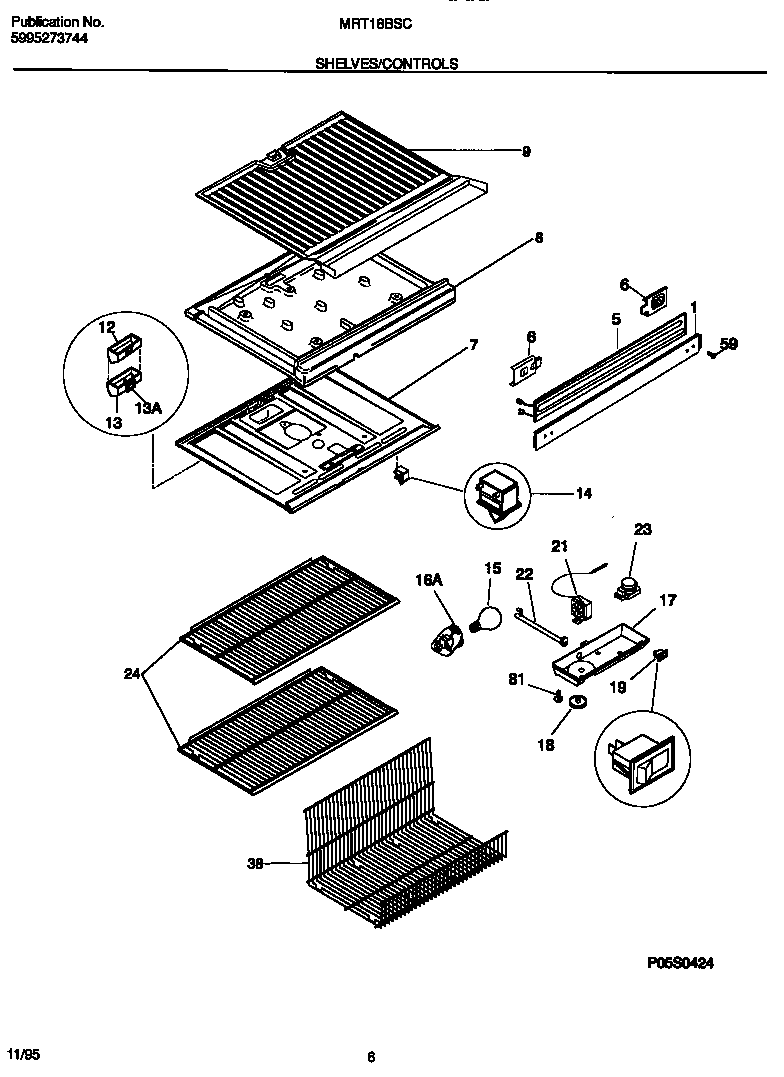 Universal/Multiflex (Frigidaire) MRT18BSCZ0 shelves/controls diagram