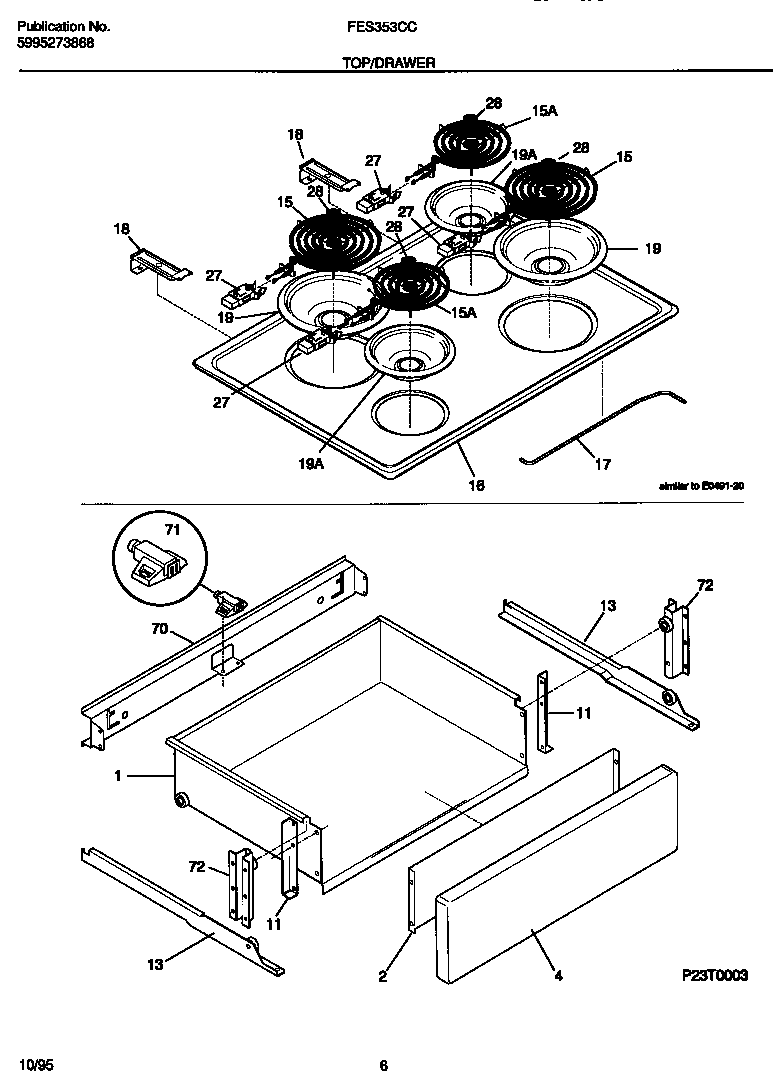 Frigidaire FES353CCDB top/drawer diagram