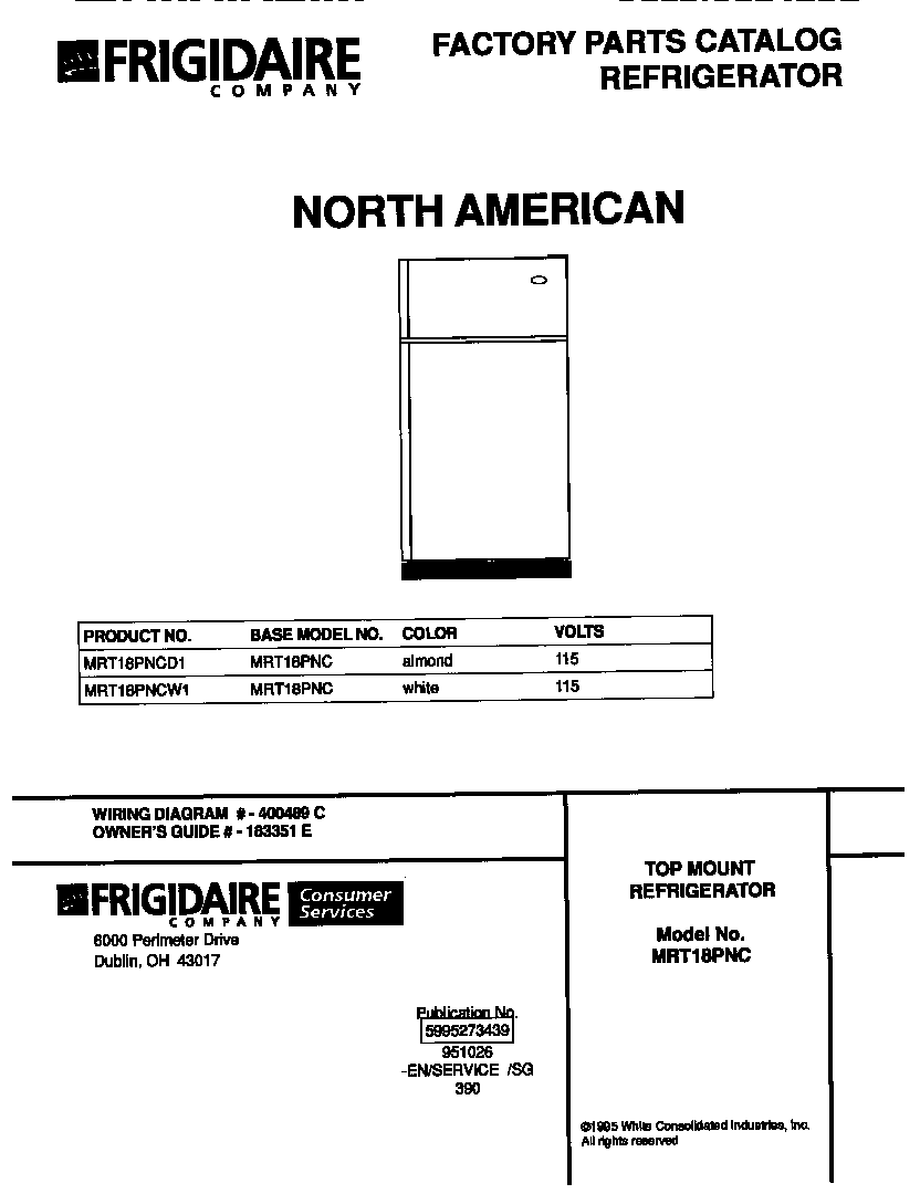 Universal/Multiflex (Frigidaire) MRT18PNCD1 cover diagram