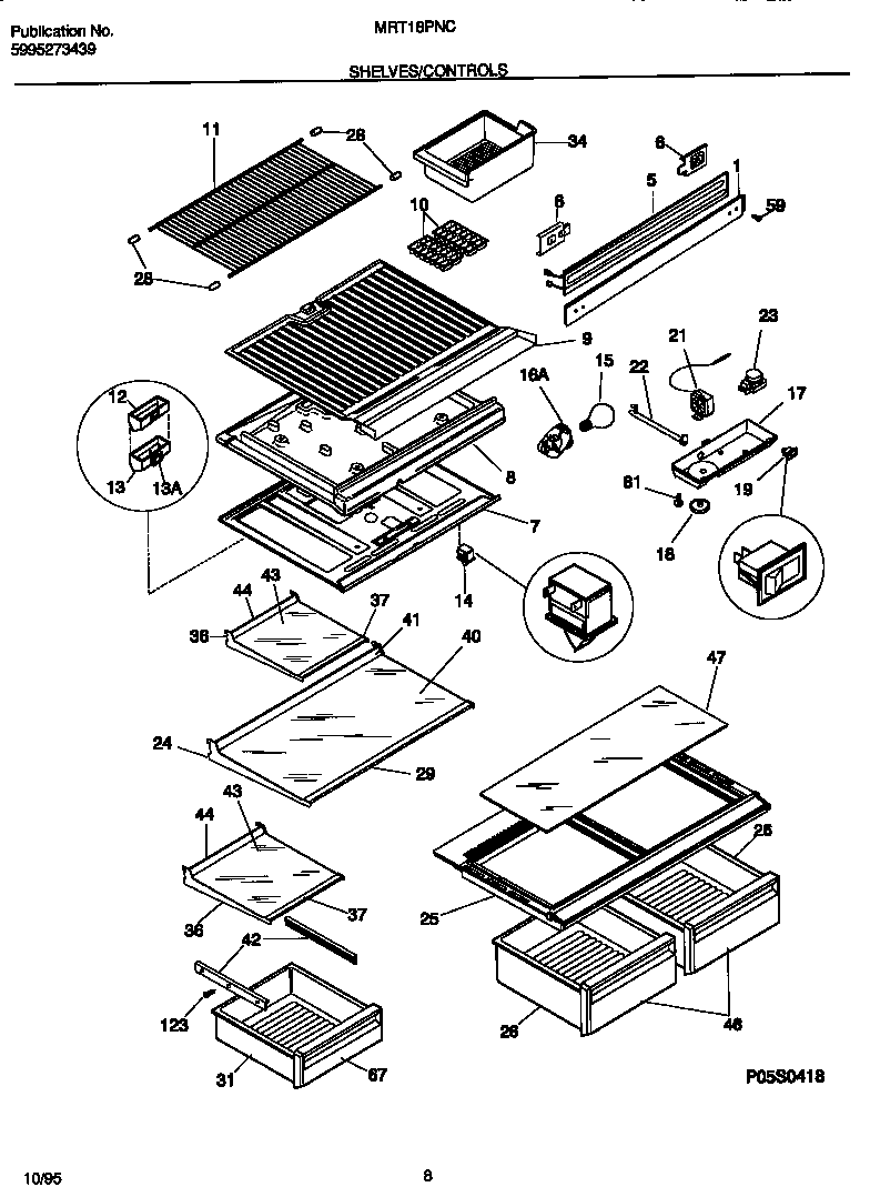 Universal/Multiflex (Frigidaire) MRT18PNCD1 shelves/controls diagram