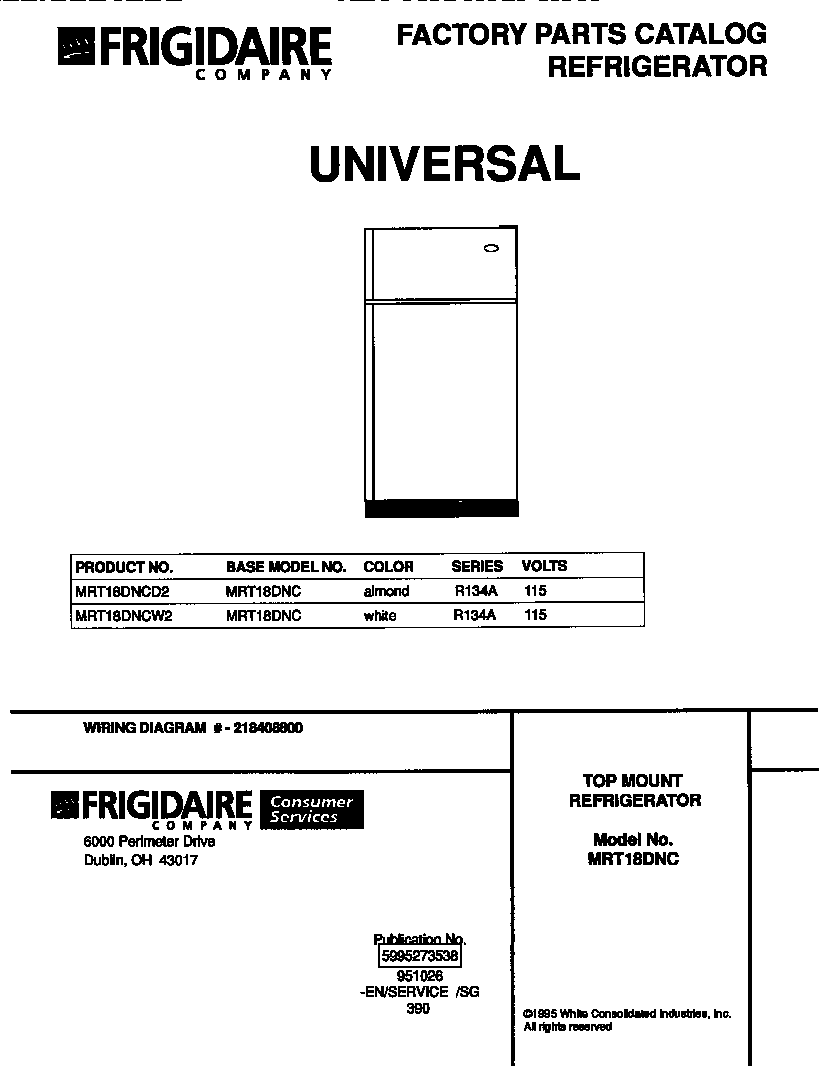 Universal/Multiflex (Frigidaire) MRT18DNCW2 cover diagram