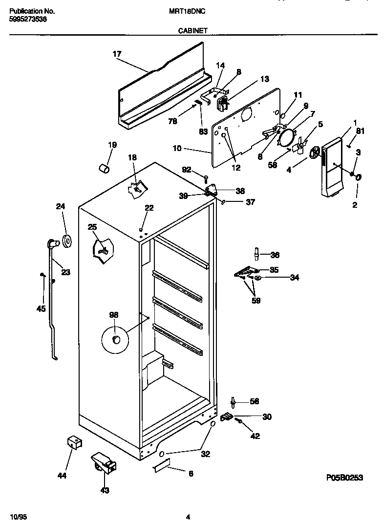 Universal/Multiflex (Frigidaire) MRT18DNCW2 cabinet diagram