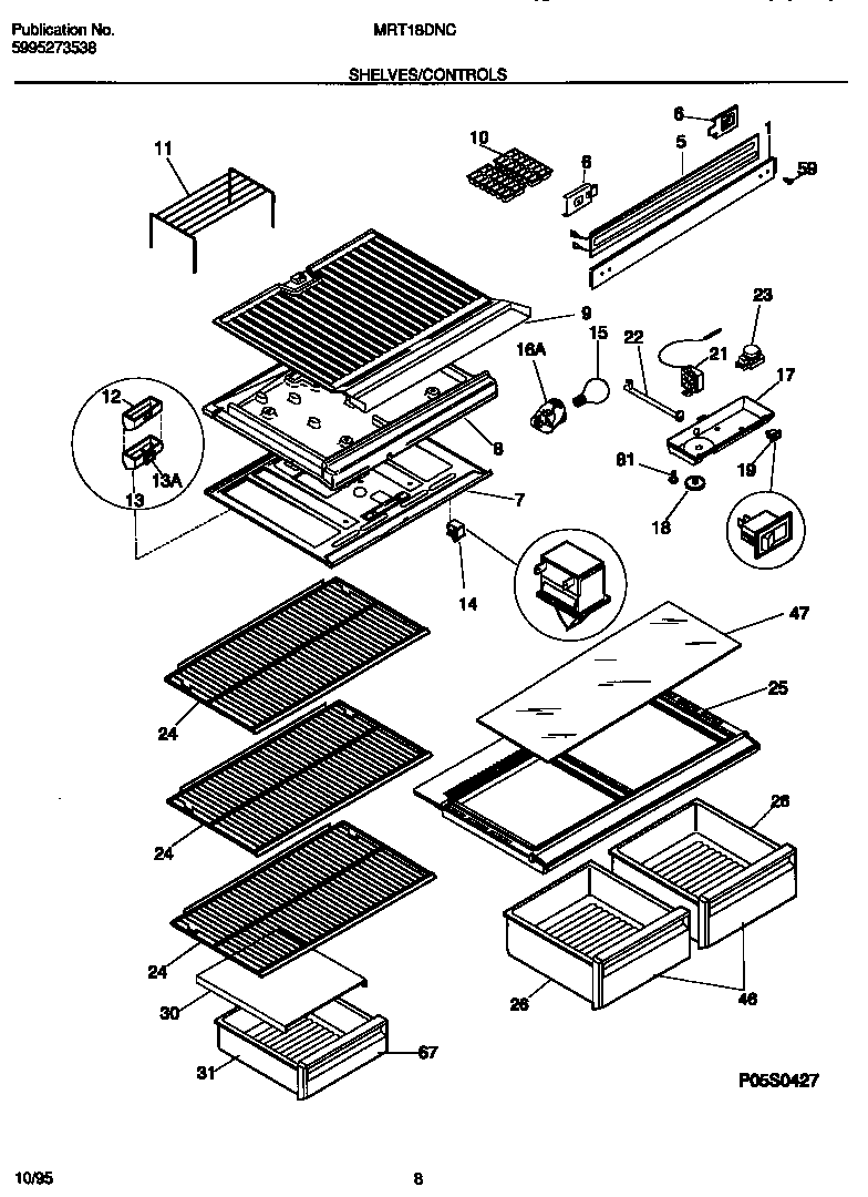 Universal/Multiflex (Frigidaire) MRT18DNCW2 shelves/controls diagram