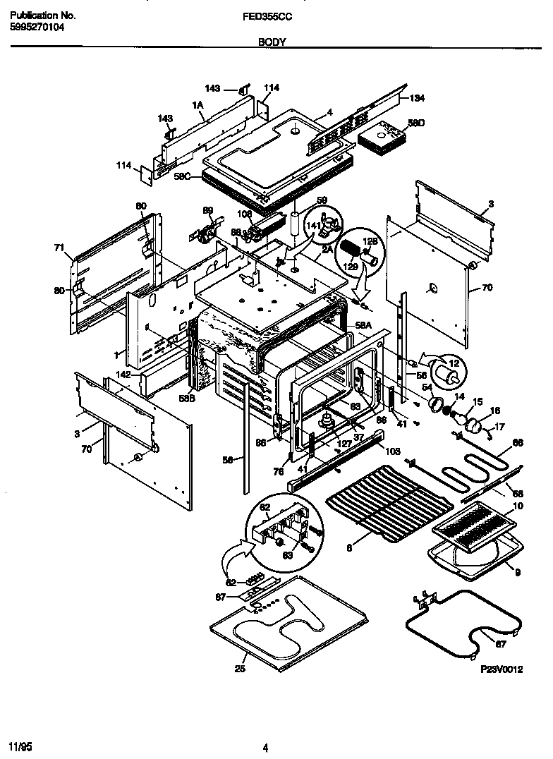 Frigidaire FED355CCS1 body diagram