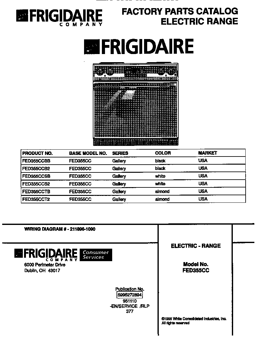 Frigidaire FED355CCTB cover diagram