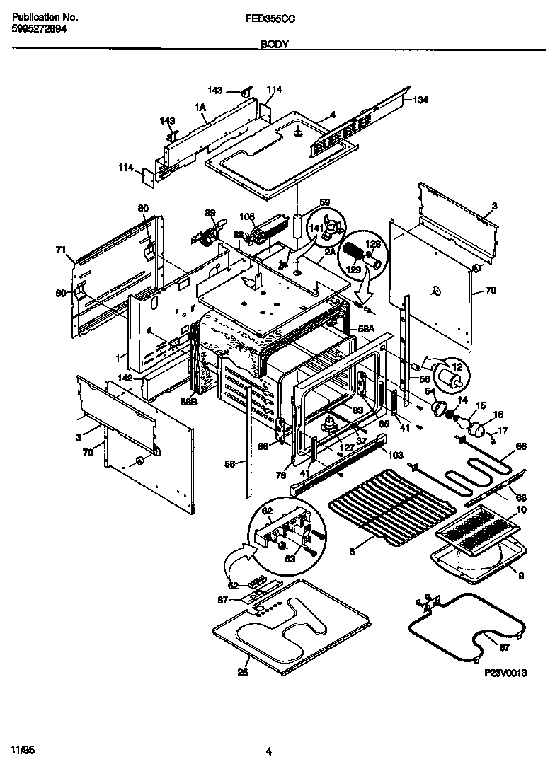 Frigidaire FED355CCTB body diagram