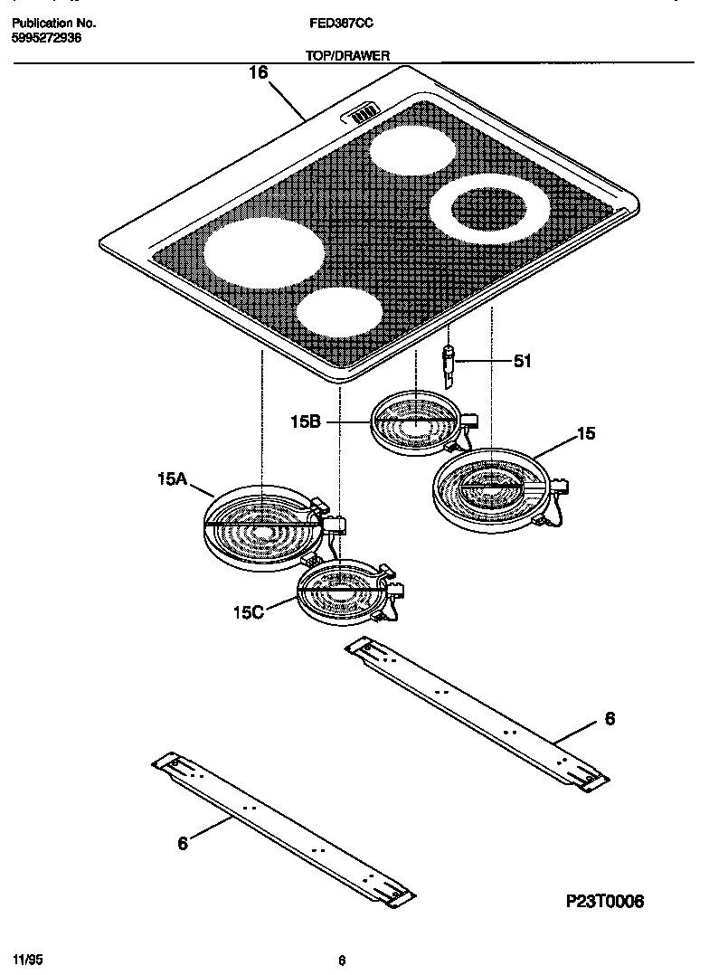 Frigidaire FED387CCS1 top/drawer diagram