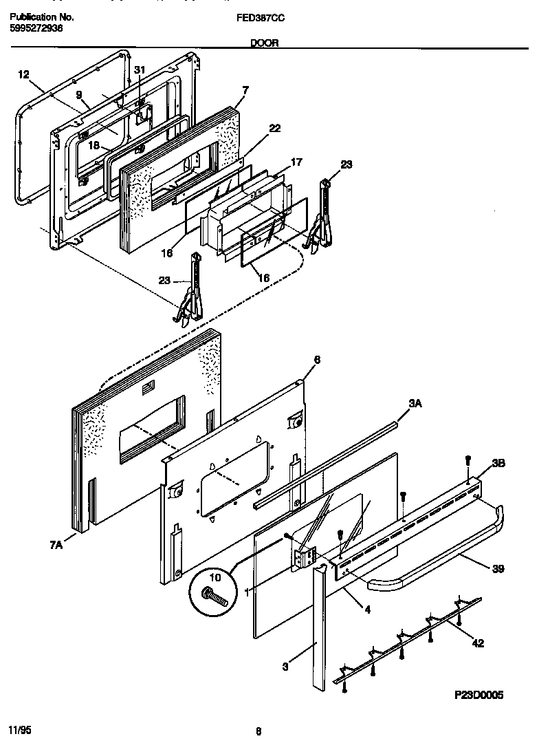 Frigidaire FED387CCS1 door diagram