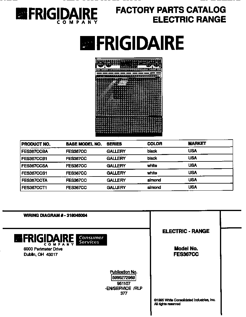 Frigidaire FES367CCS1 cover diagram