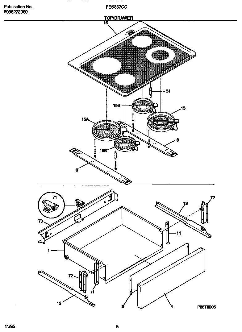 Frigidaire FES367CCS1 top/drawer diagram