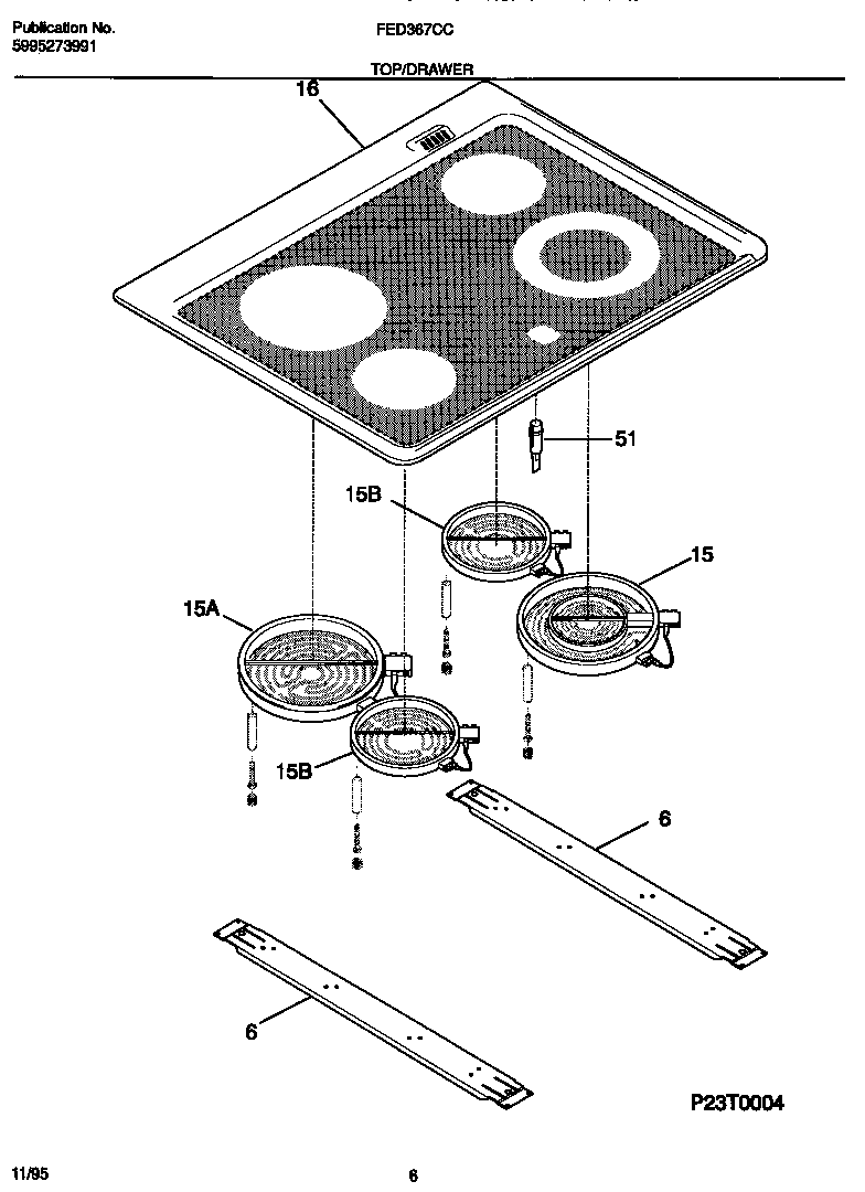 Frigidaire FED367CCBC top/drawer diagram