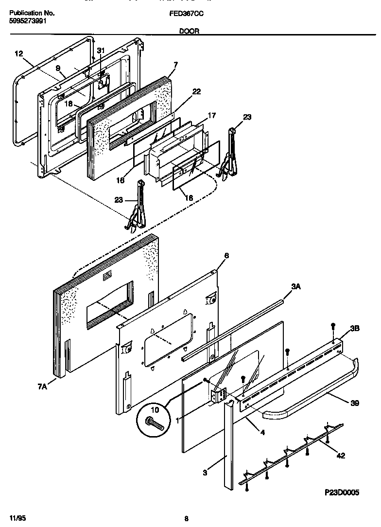 Frigidaire FED367CCBC door diagram