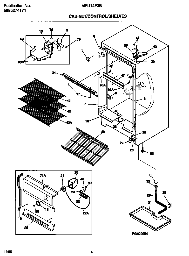 Universal/Multiflex (Frigidaire) MFU14F3BW3 cabinet/control/shelves diagram
