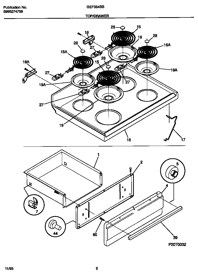 Gibson GEF354BBDC top/drawer diagram