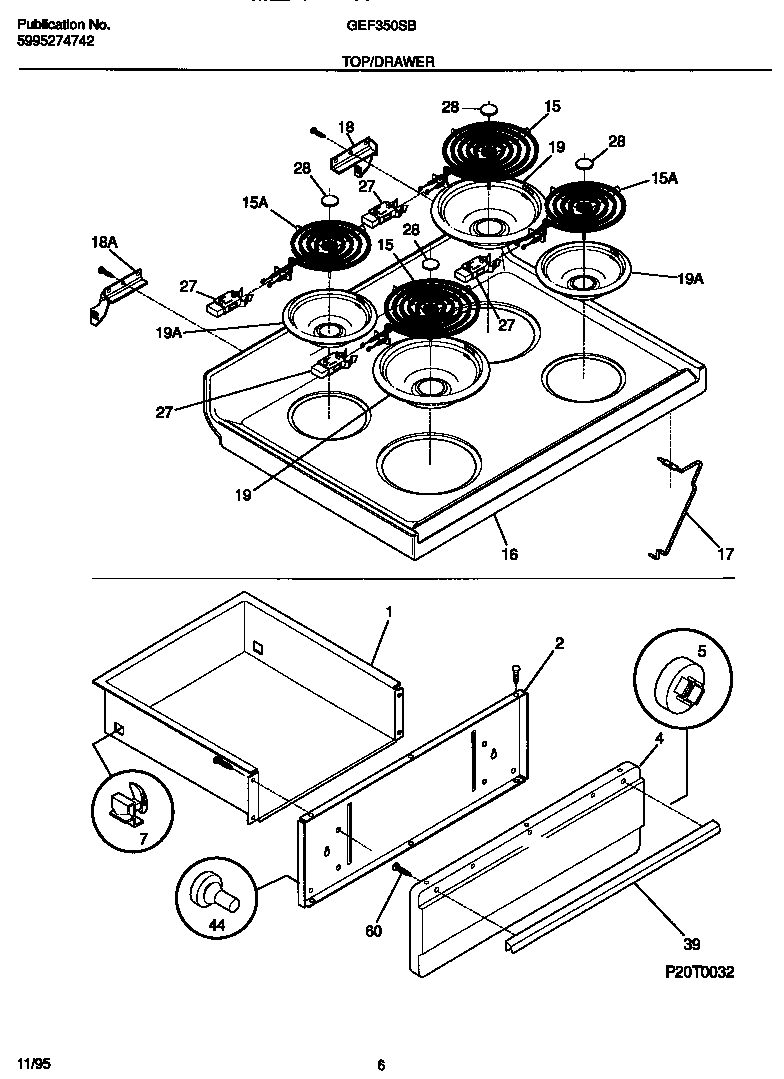 Gibson GEF350SBWC top/drawer diagram