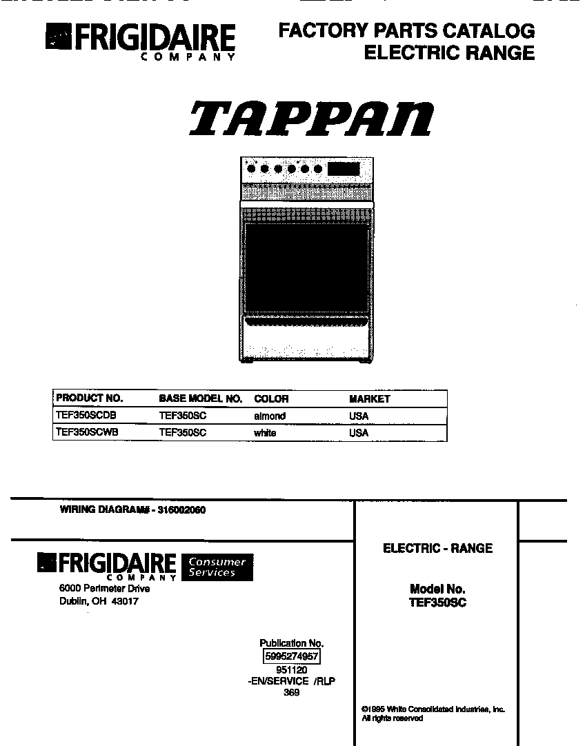 Tappan TEF350SCWB cover diagram
