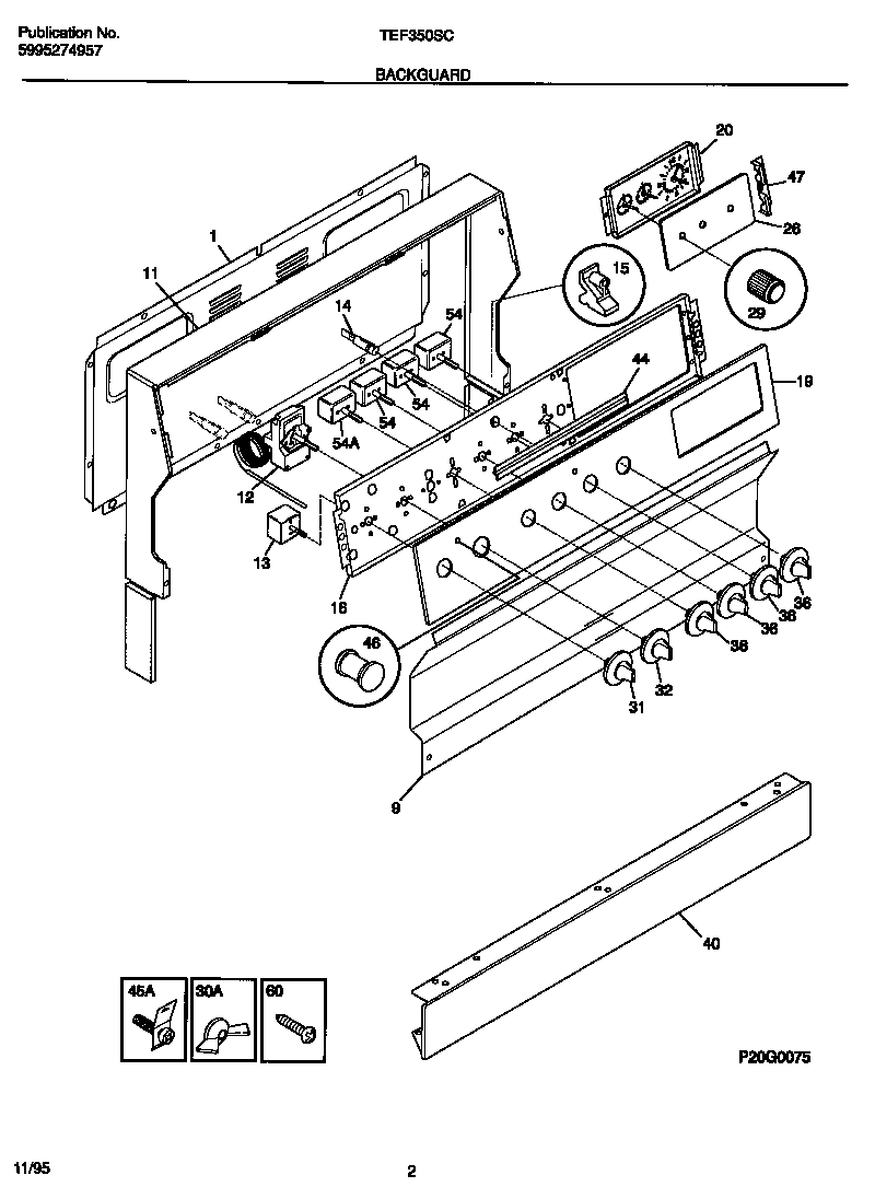 Tappan TEF350SCWB backguard diagram