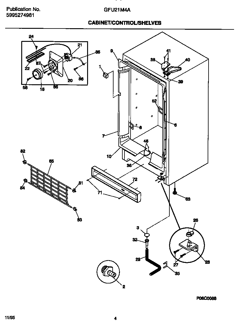 Gibson GFU21M4AW4 cabinet/control/shelves diagram