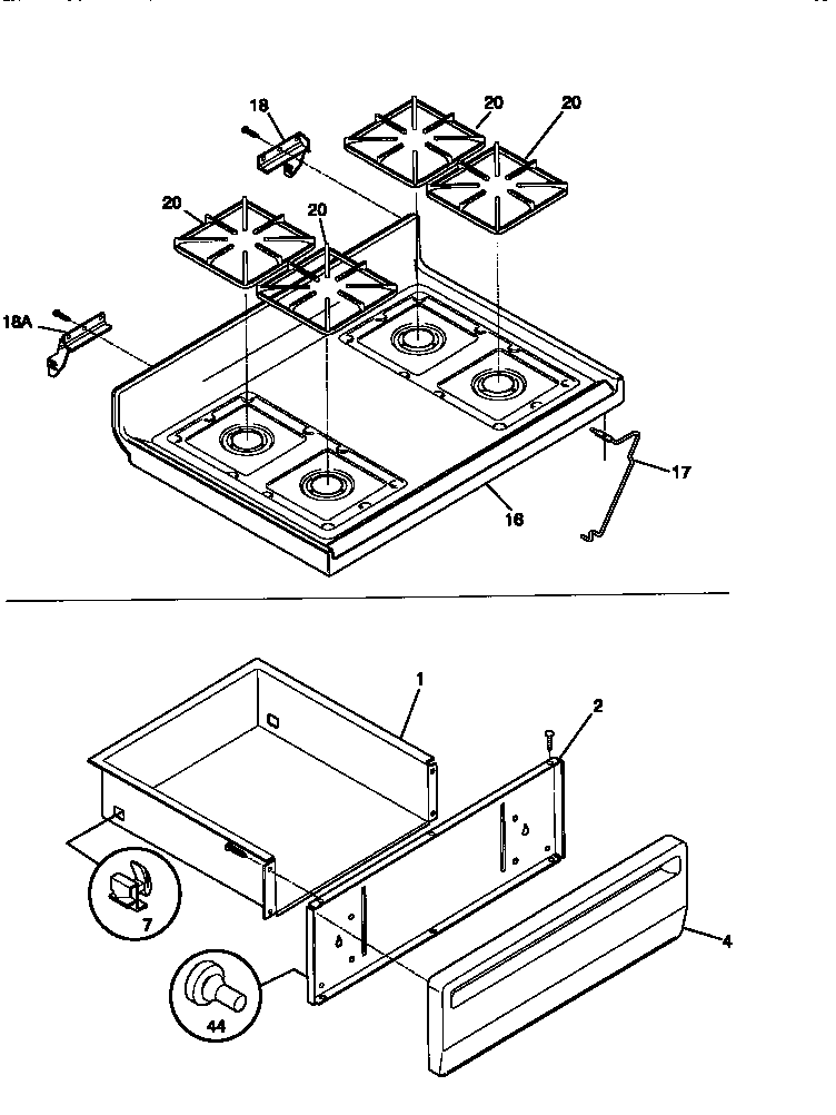 Tappan TGF353BCDA top/drawer diagram