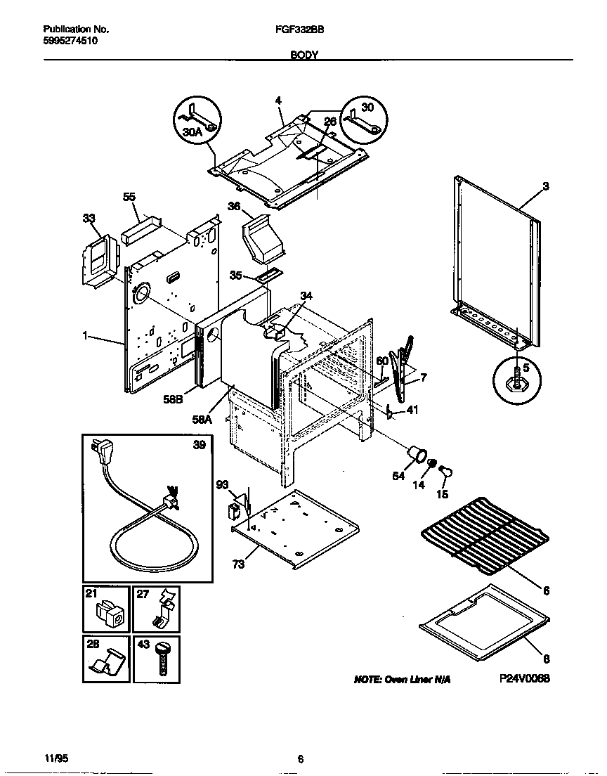Frigidaire FGF332BBDB body diagram