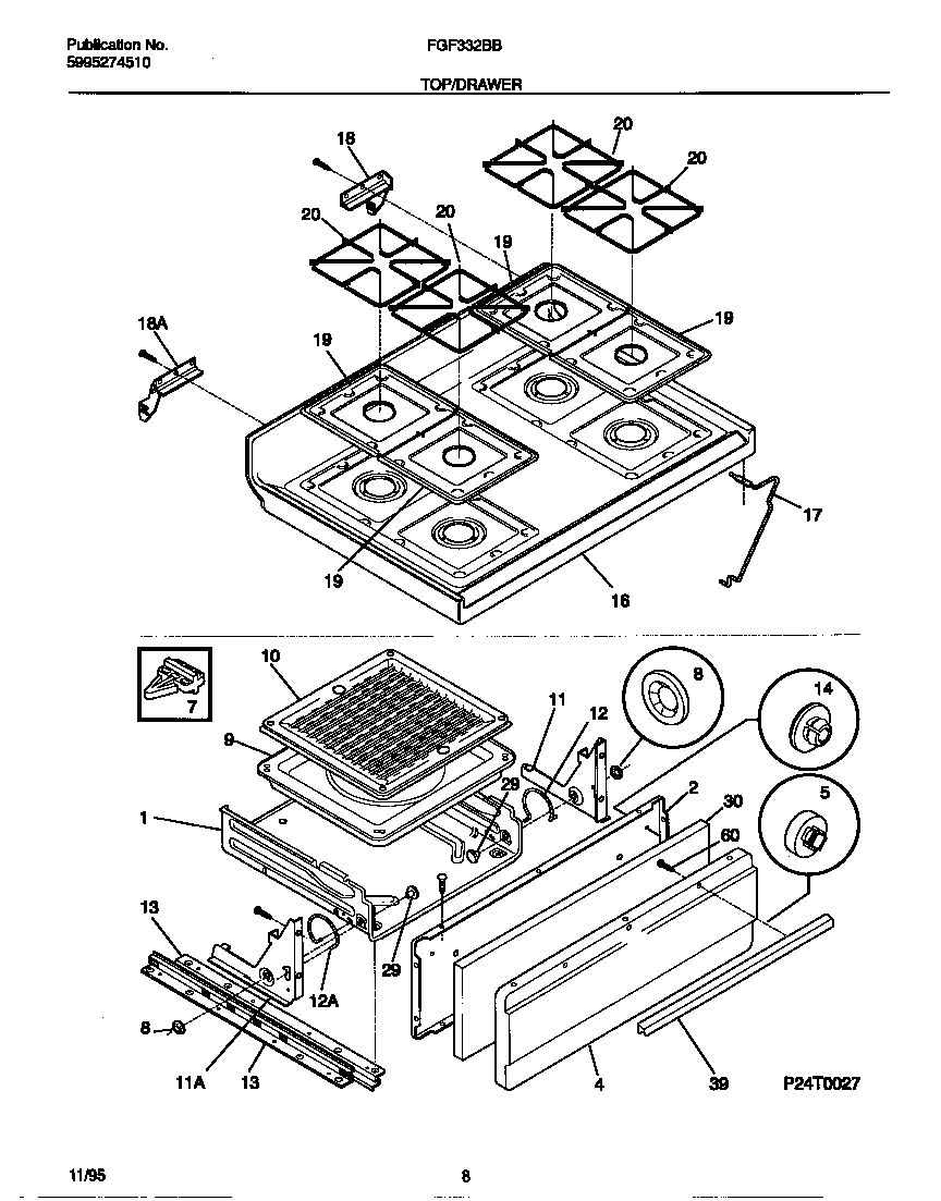 Frigidaire FGF332BBDB top/drawer diagram