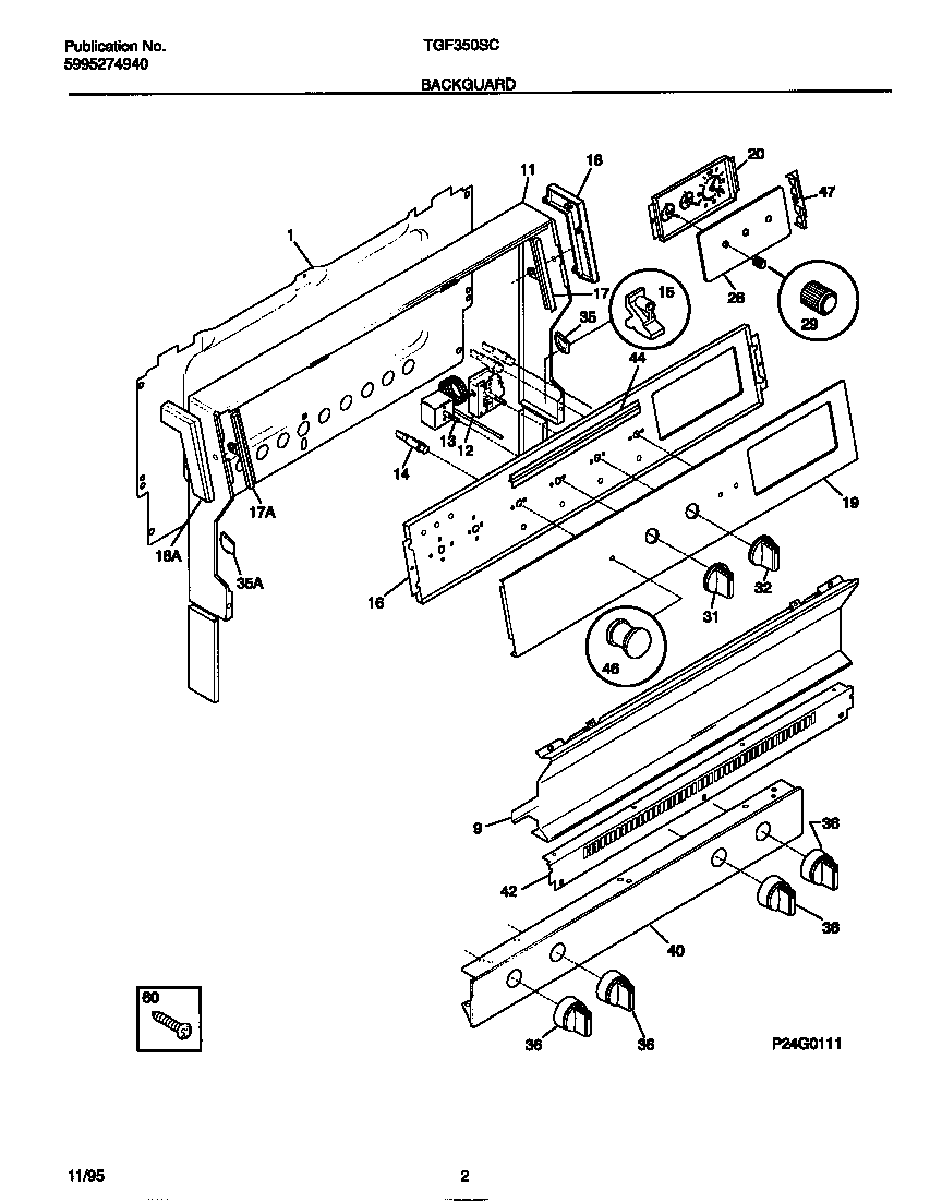 Tappan TGF350SCWB backguard diagram