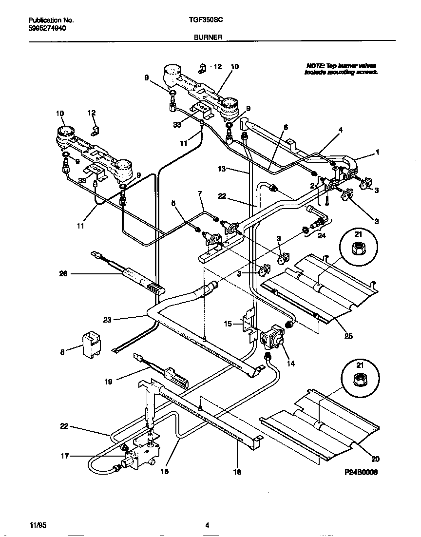Tappan TGF350SCWB burner diagram