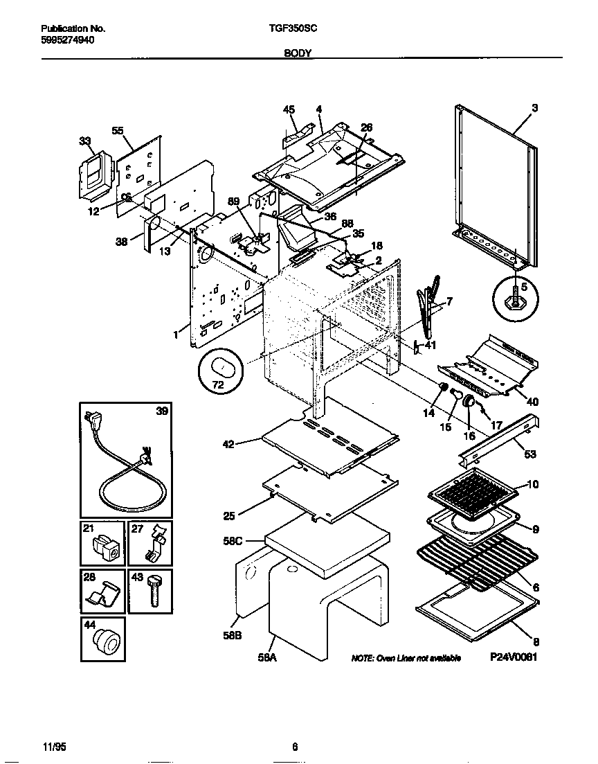 Tappan TGF350SCWB body diagram