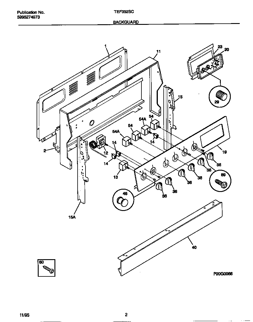Tappan TEF352SCWB backguard diagram