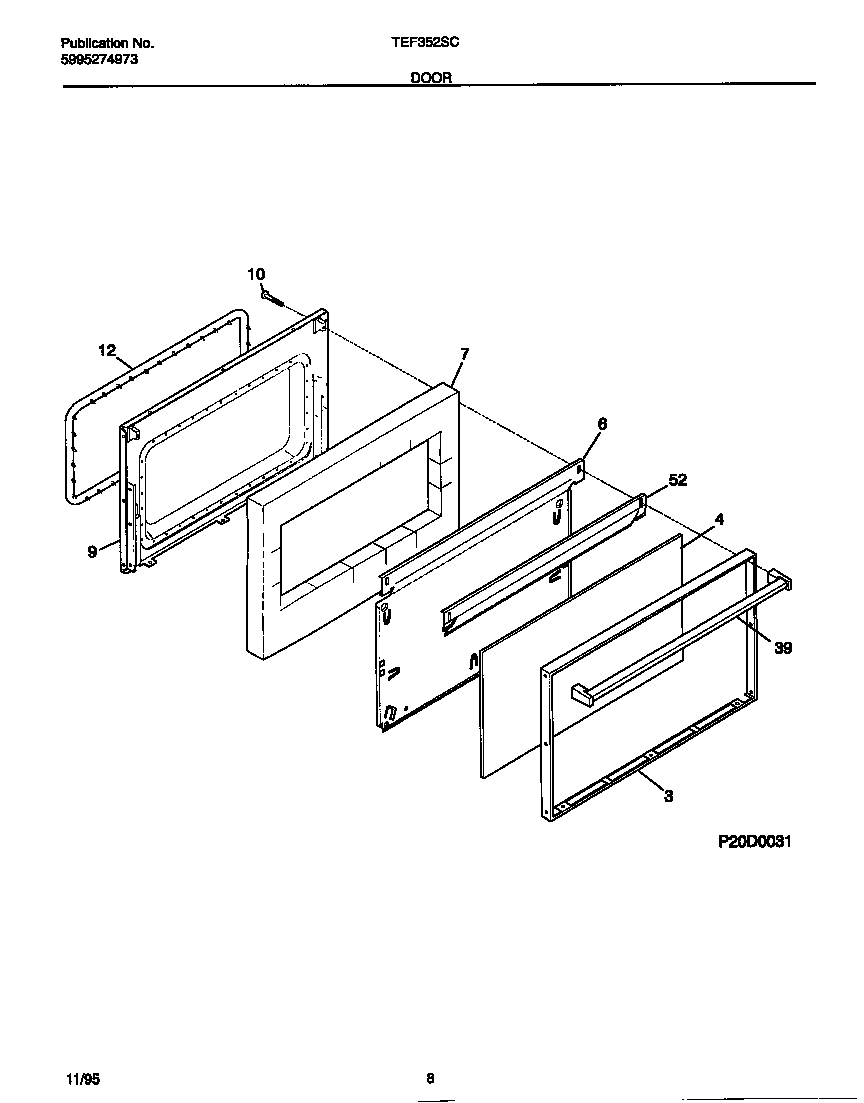 Tappan TEF352SCWB door diagram