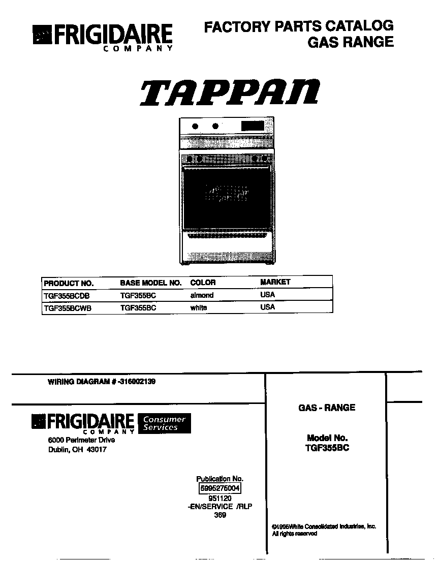 Tappan TGF355BCWB cover diagram
