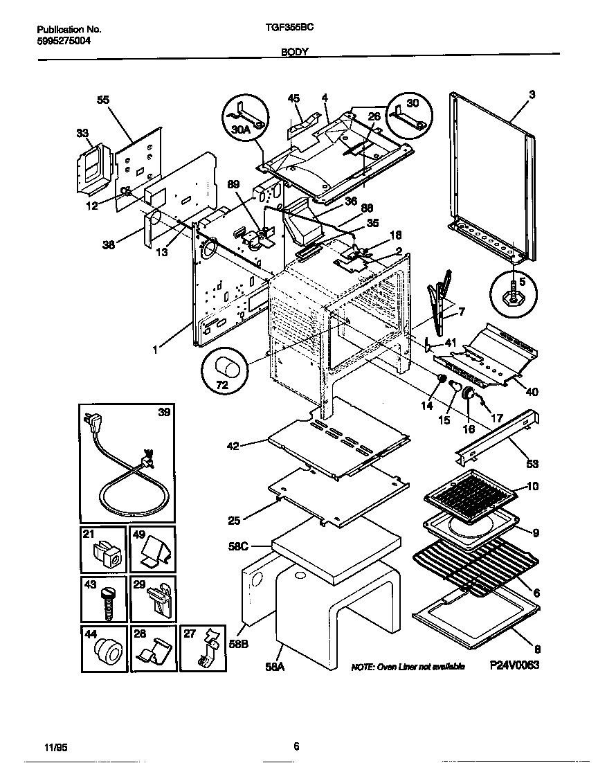 Tappan TGF355BCWB body diagram