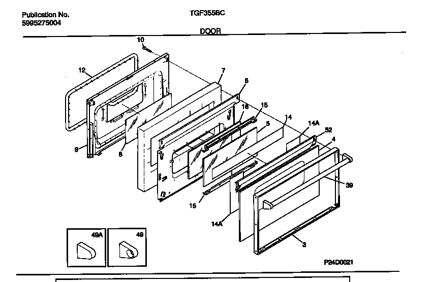 Tappan TGF355BCWB door diagram
