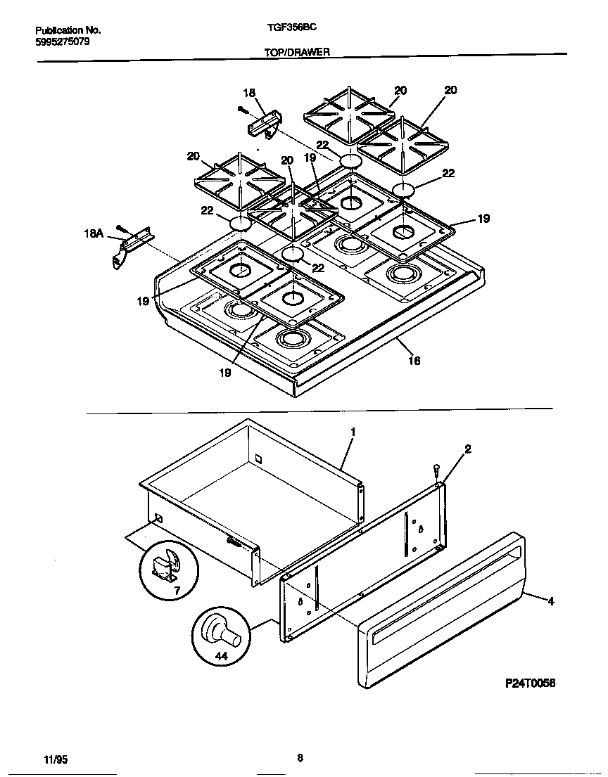Tappan TGF356BCDB top/drawer diagram