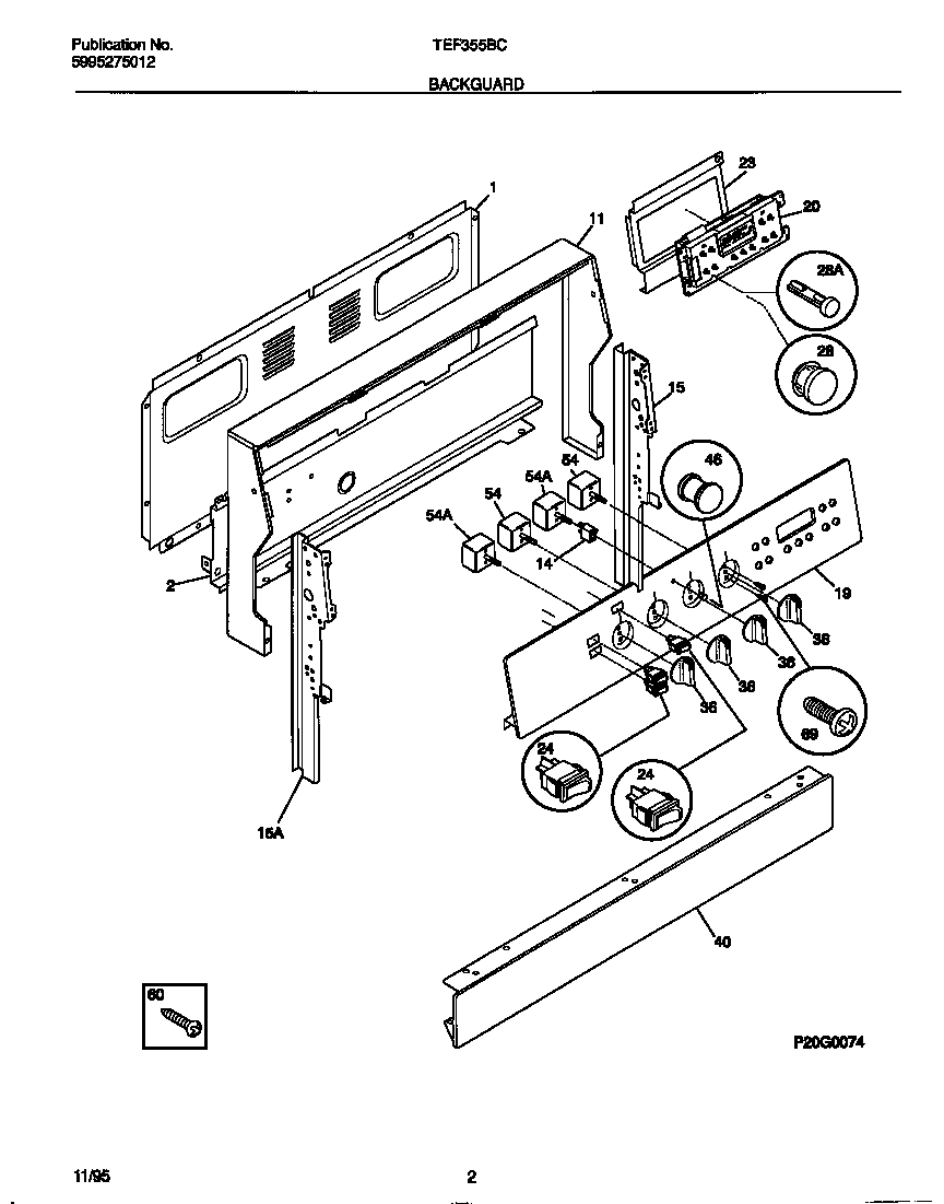 Tappan TEF355BCDB backguard diagram