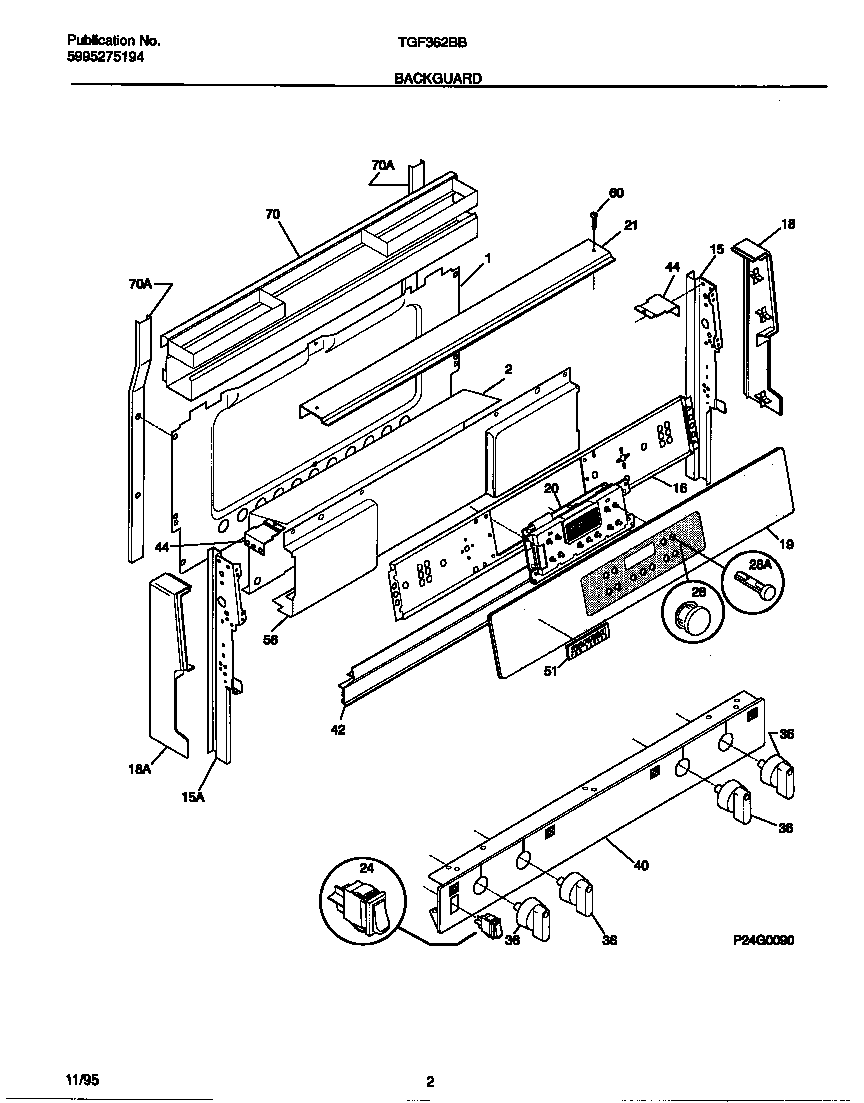 Tappan TGF362BBBB backguard diagram