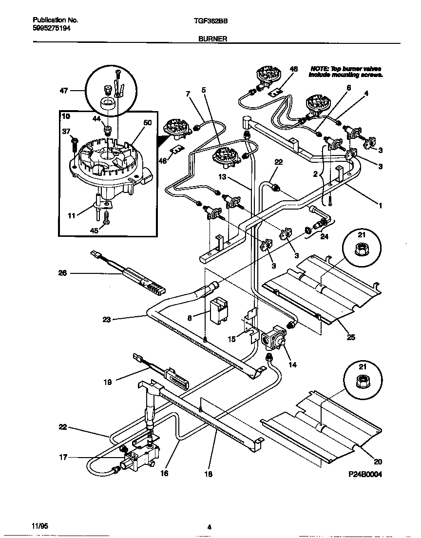 Tappan TGF362BBBB burner diagram